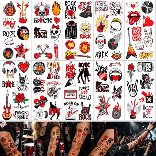 75 Pcs Rock Music Temporary Tattoos - Guitar & Band Themed