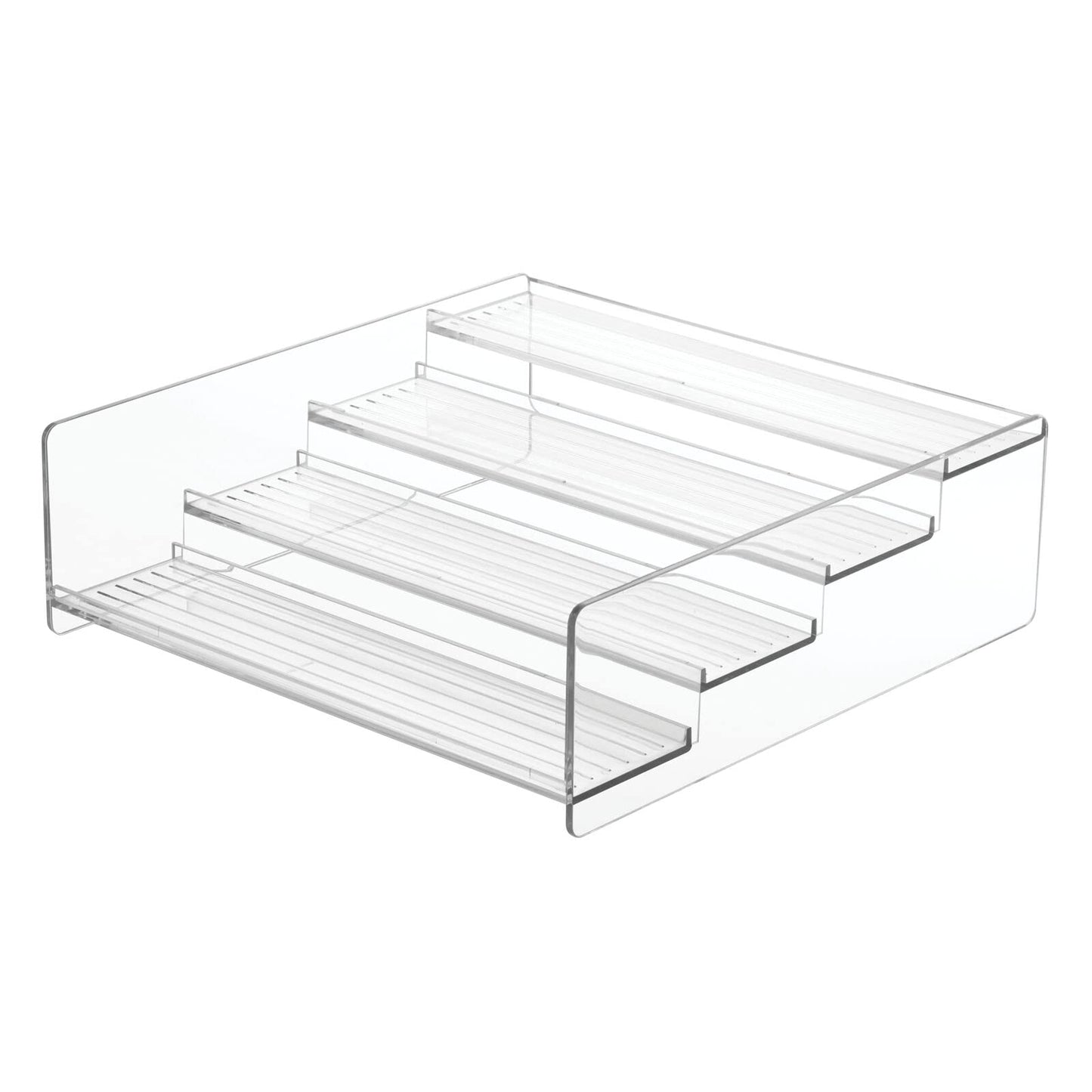 mDesign Plastic Bathroom Storage Organizer Shelf for Cabinet, Vanity, Countertop - Holds Vitamins, Supplements, Medicine Bottles, Nail Polish, Makeup - 4 Levels - Ligne Collection, Clear