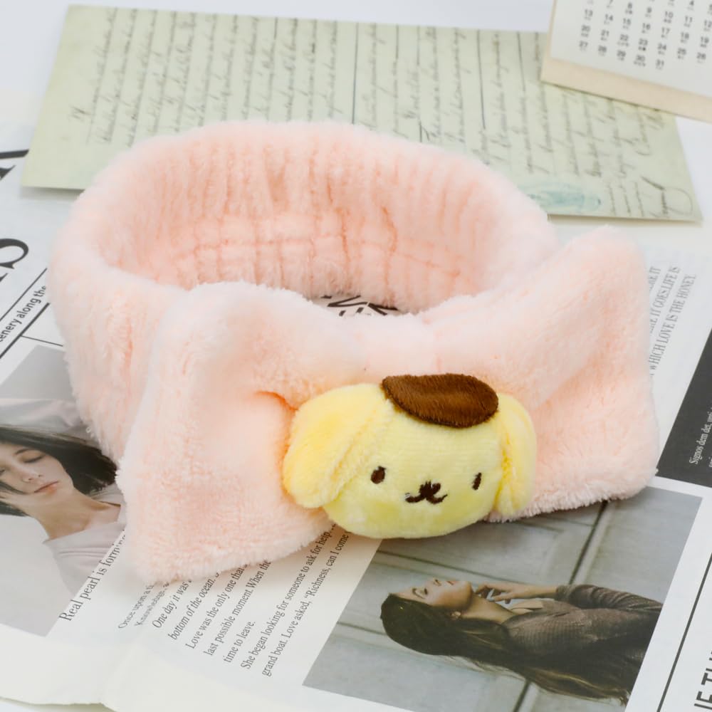 PERFECTSIGHT Kawaii Headband for Washing Face Cute Soft Coral Skincare Makeup Headband SPA Headbands for Pajama Parties Makeup and Face Washing Suitable for Girls Women, Kitty+Purin