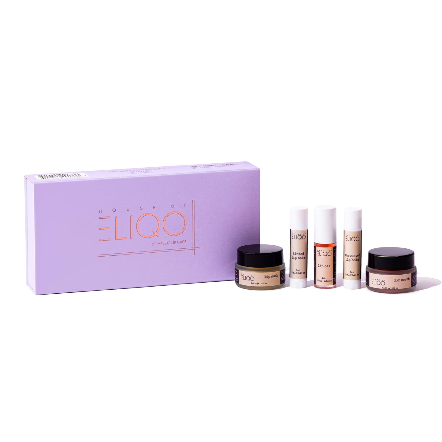 House of Eliqo Lip Care Set – 5-Piece Routine with Lip Mask, Scrub, Lip Oil, Tinted & Unscented Balm – Nourishing, Oil-Based Hydration