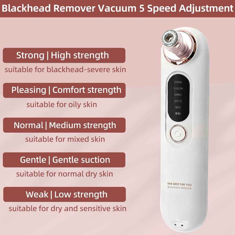 5-Speed Blackhead Remover Vacuum, Wireless Charging Nose Pore Extractor with 4 Removable Heads,Facial Vacuum Pore Cleaner,30-Second Keratin Softening, Hypoallergenic Deep Cleansing