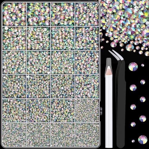25000 Pcs AB Resin Rhinestones with Tweezers for Crafting