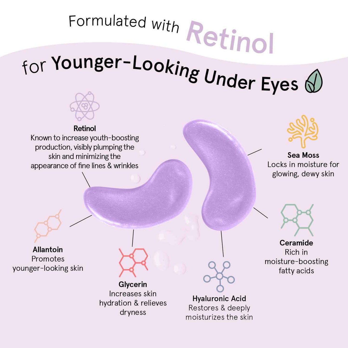 grace & stella Retinol Under Eye Patches for Puffy Eyes and Dark Circles - Restoring Gel Under Eye Masks with Hyaluronic Acid - Vegan Skincare, White Elephant Gifts for Adults (Purple, 48 Pairs)