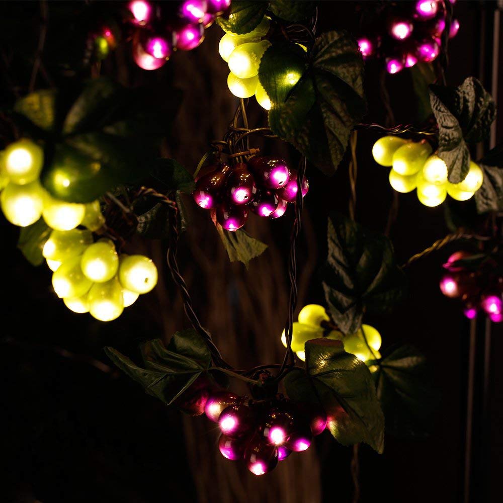 LIDORE Grape Vine String Lights, 100 LED Grape Lights, Fruit String Lights for Kitchen, Wine Cabinet, Home Decoration, 10 Cluster Purple and Green Grapes Christmas Lights