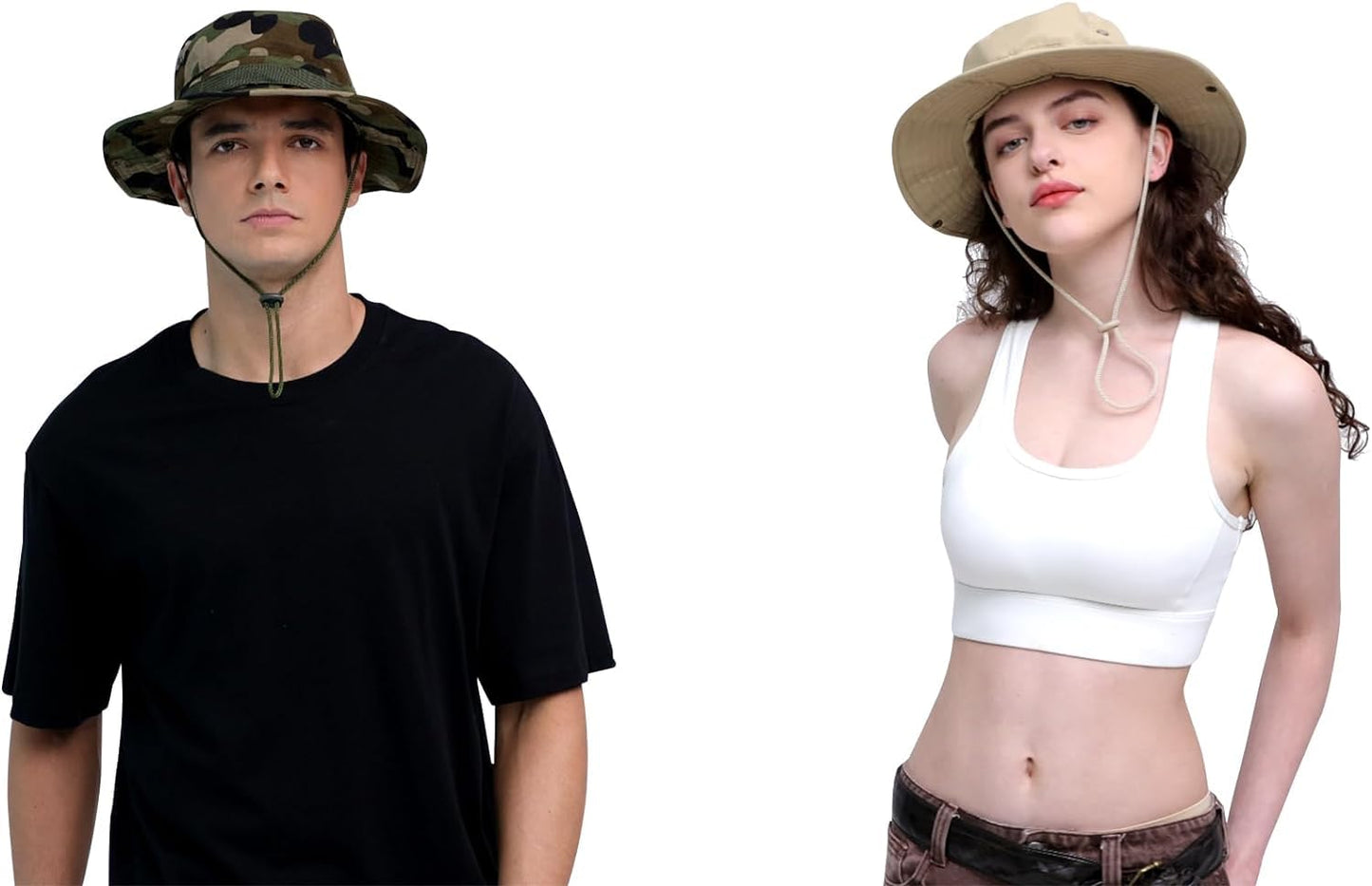 Sun Hats for Men Women Bucket Hat UPF 50+ Boonie Hat Foldable UV Protection Hiking Beach Fishing Summer Safari(2pack-Beige+Brown)