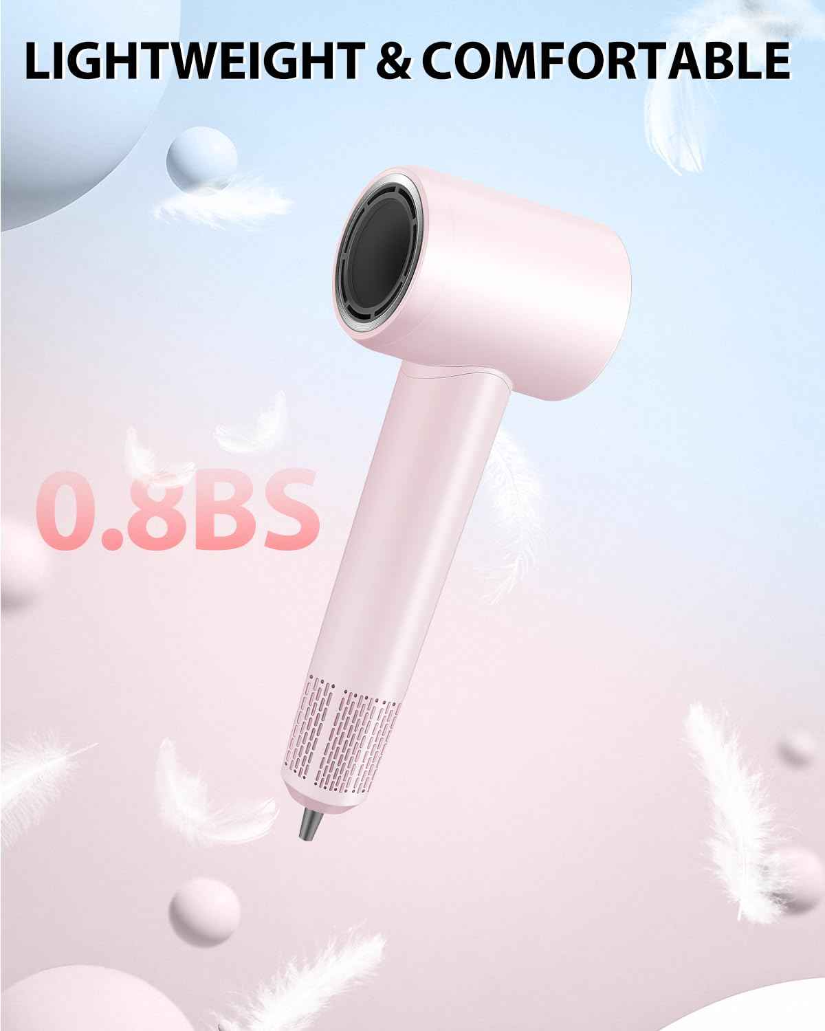 Professional High Speed Ionic Hair Dryer - 1 Min Fast Drying, 180000 RPM Blow Dryer 500 Million Negative Ions, No Heat Damage & Low Noise, Lightweight, Hairdryer with Magnetic Concentrator for Women