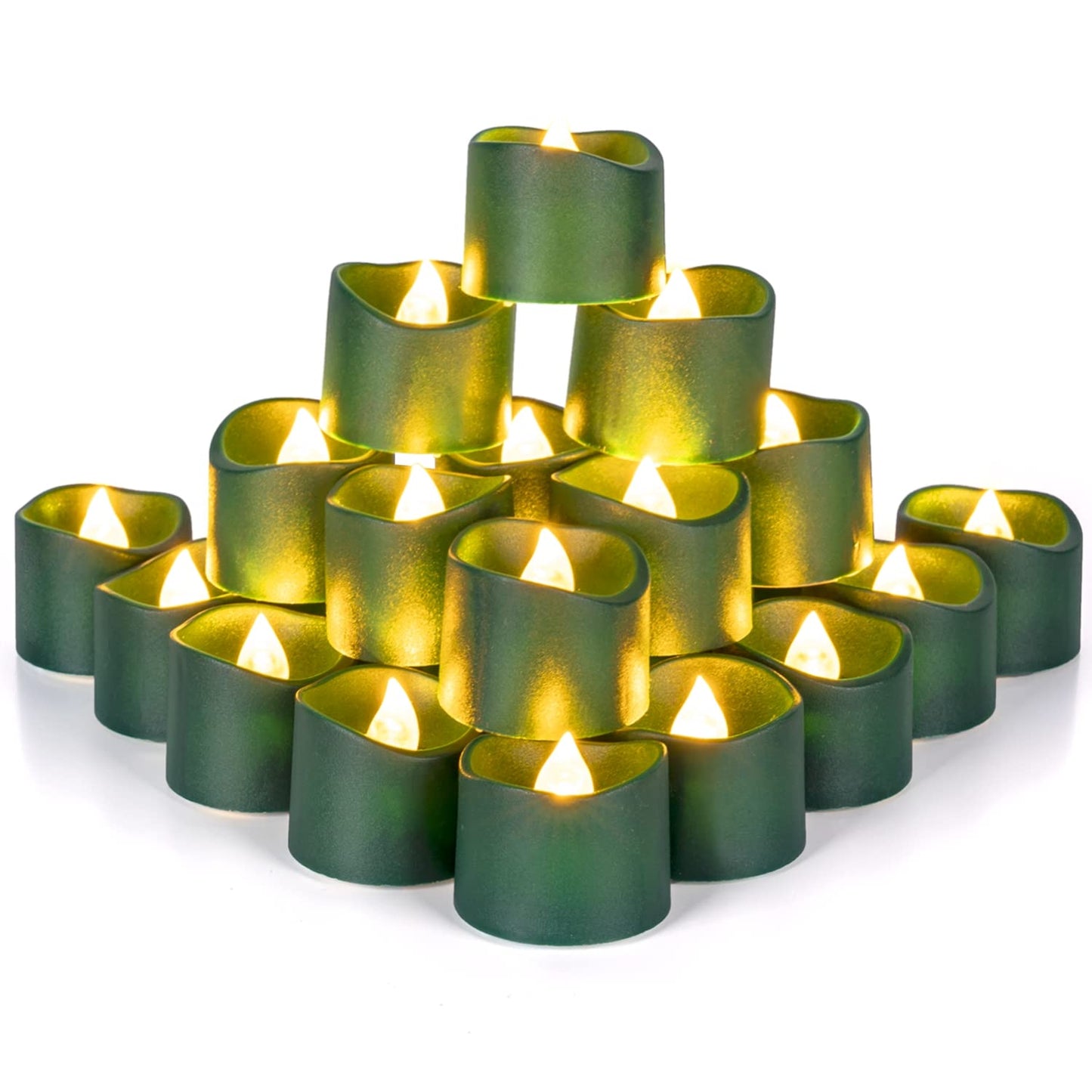 Homemory Green Tea Lights Candles Battery Operated, 200+Hour Flameless Flickering Fake Electric LED Colored Tealights Candles for Christmas, Theme Party, Seasonal Celebrations, 12-Pack