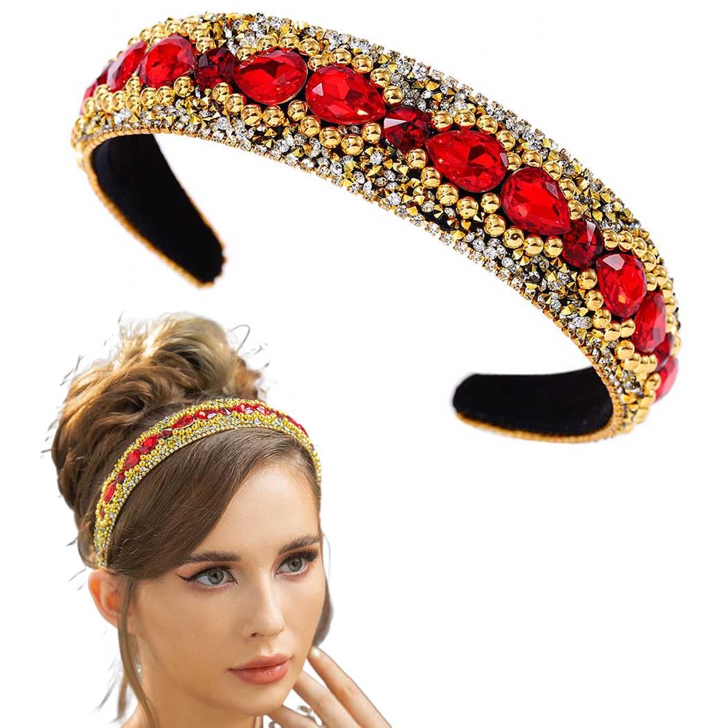 Barode Rhinestone Headbands Colorful Glitter Crystal Wide Headband Bejewelled Hairband Shell Pearl Bling Hair Accessories for Women (L)