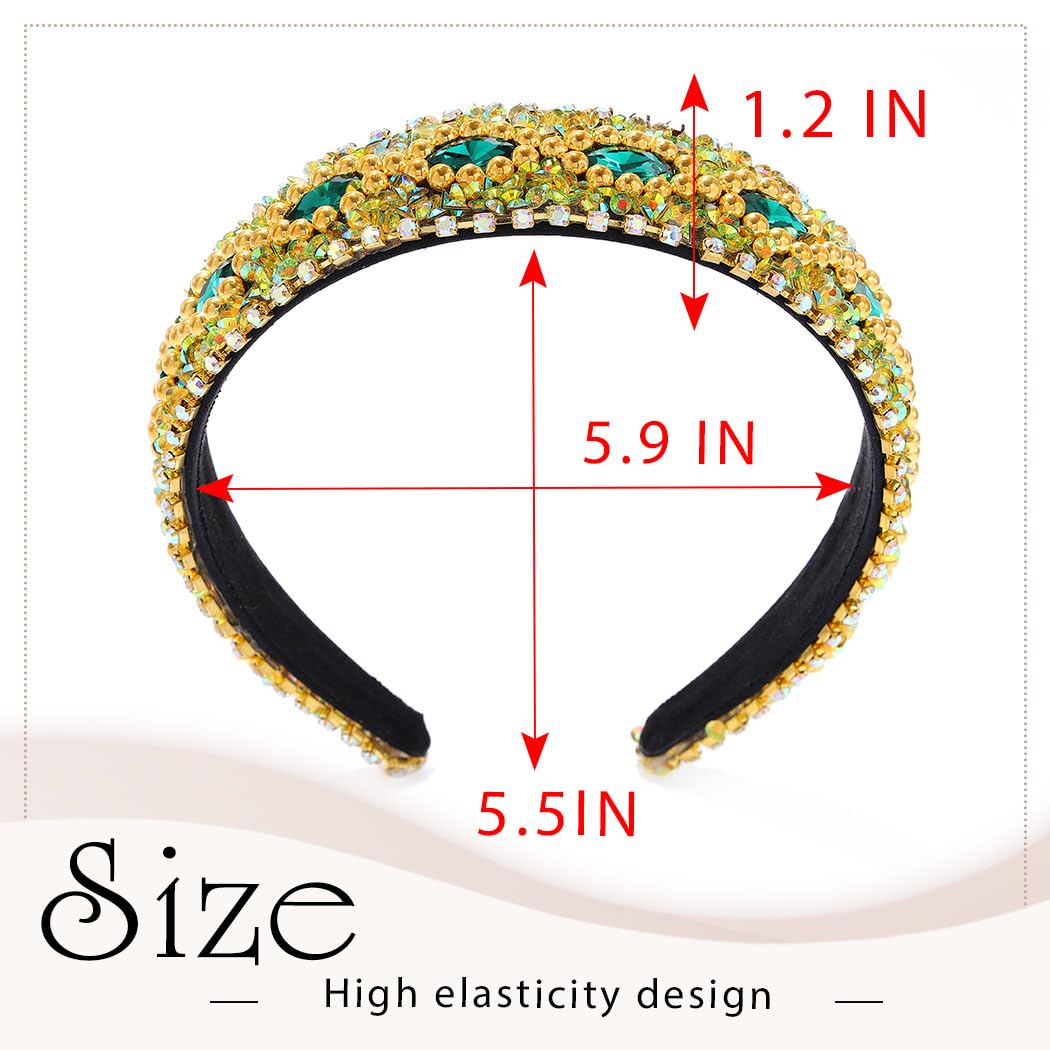 Barode Rhinestone Headbands Colorful Glitter Crystal Wide Headband Bejewelled Hairband Shell Pearl Bling Hair Accessories for Women (R)