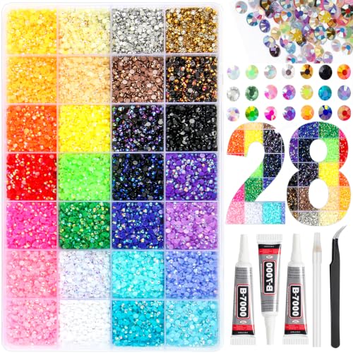 EGKamh 50,000PCS 28-Color 3mm Jelly Multicolored Rhinestones Bedazzling Kit with Glue & Tools