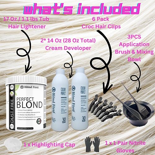Bright Blonde Hair Lightener Powder + 13.5 oz Developer - 30 Volume Blue Lightening