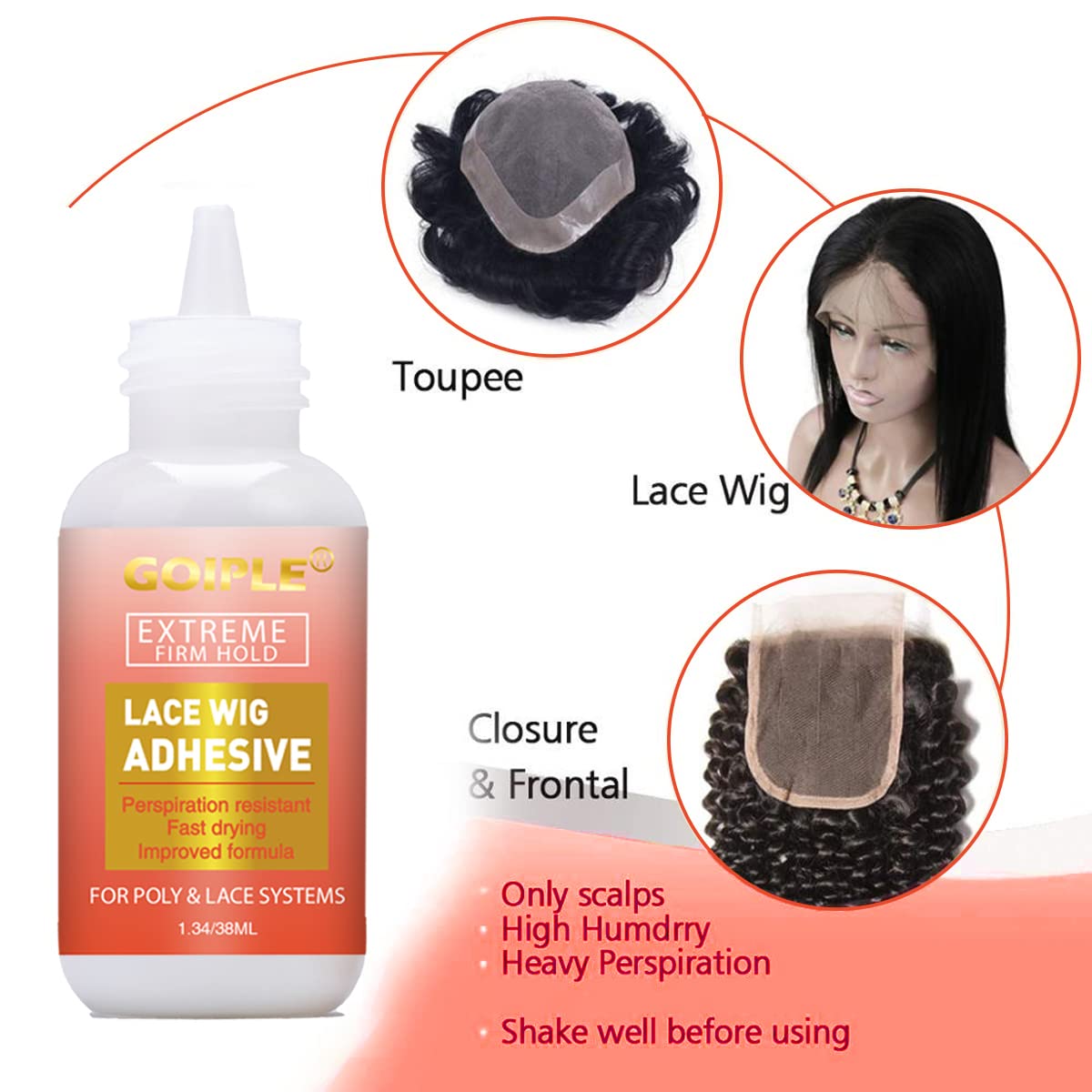 Wig Glue Lace Glue for Front Lace Wig Waterproof Lace Front Wig Glue for Wigs with Tools and Hair Wax Stick (Wig Glue/Wig Glue Remover/Hair Wax Stick/Edge Control Wax/Elastic Band/Hair Dual Drush)