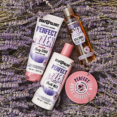 Soap & Glory Perfect Zen Exfoliating Body Scrub - Smoothing & Buffing Body Scrub - Lavender & Tonka Bean Scented Body Polish - Warming Exfoliating Scrub for Relaxation (250ml)