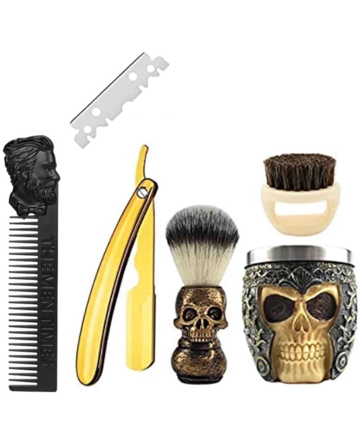 Zenzod ™ SKULL themed STRAIGHT RAZOR KIT 6 piece Mens shaving set- Barber style for closest Shave possible with a straight edge razor - Perfect straight razor kit for beginners