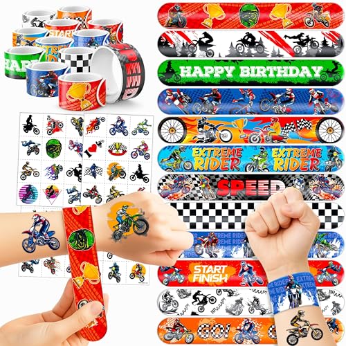 72 Pc Dirt Bike Party Favors - Tattoos & Slap Bracelets