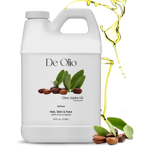 De Olio | Clear Jojoba Oil | 100% Pure & Natural | Face, Hair and Body | Cold Pressed | Soap Making & Massage | Carrier Oils | (64 Fl Oz)