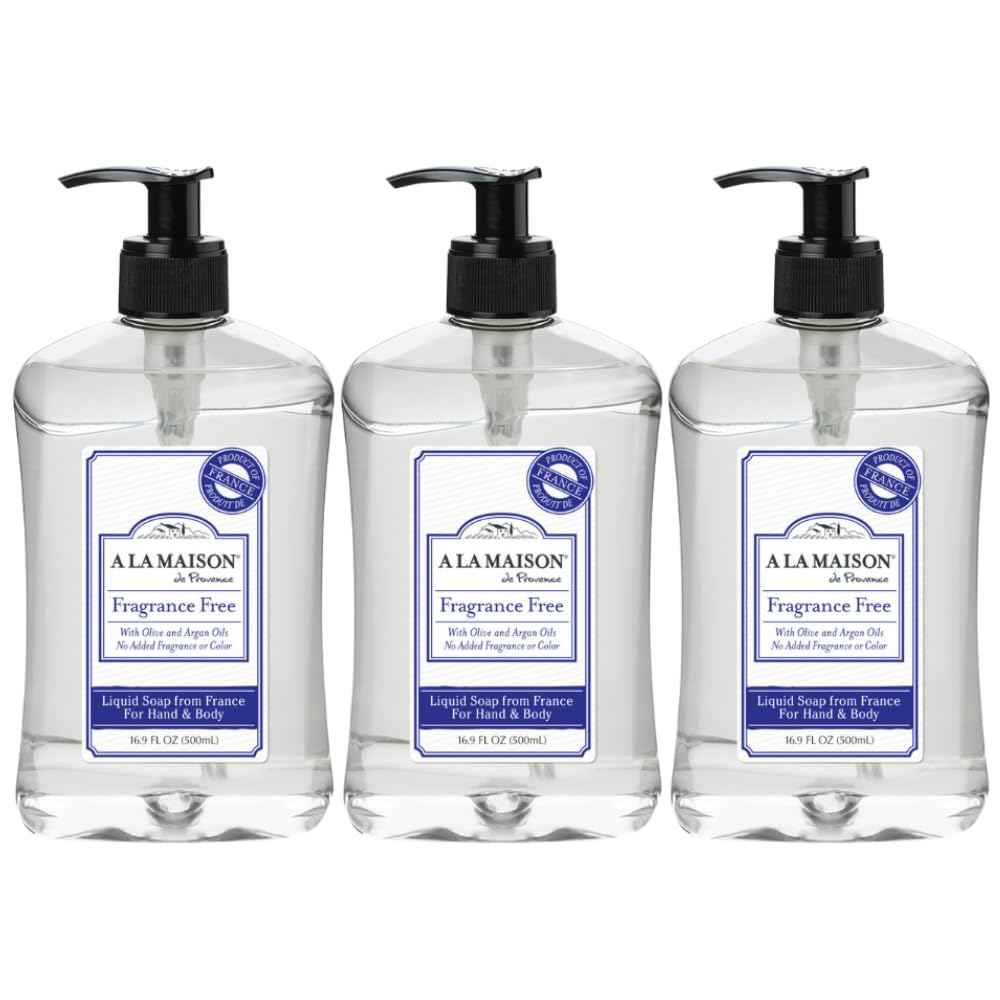 A LA MAISON French Liquid Hand Soap, Hypoallergenic Unscented - Natural Hand Wash Made with Essential Oils - Biodegradable, Plant-Based, Vegan, Cruelty-Free, Alcohol & Paraben Free (16.9 oz, 3 Pack)