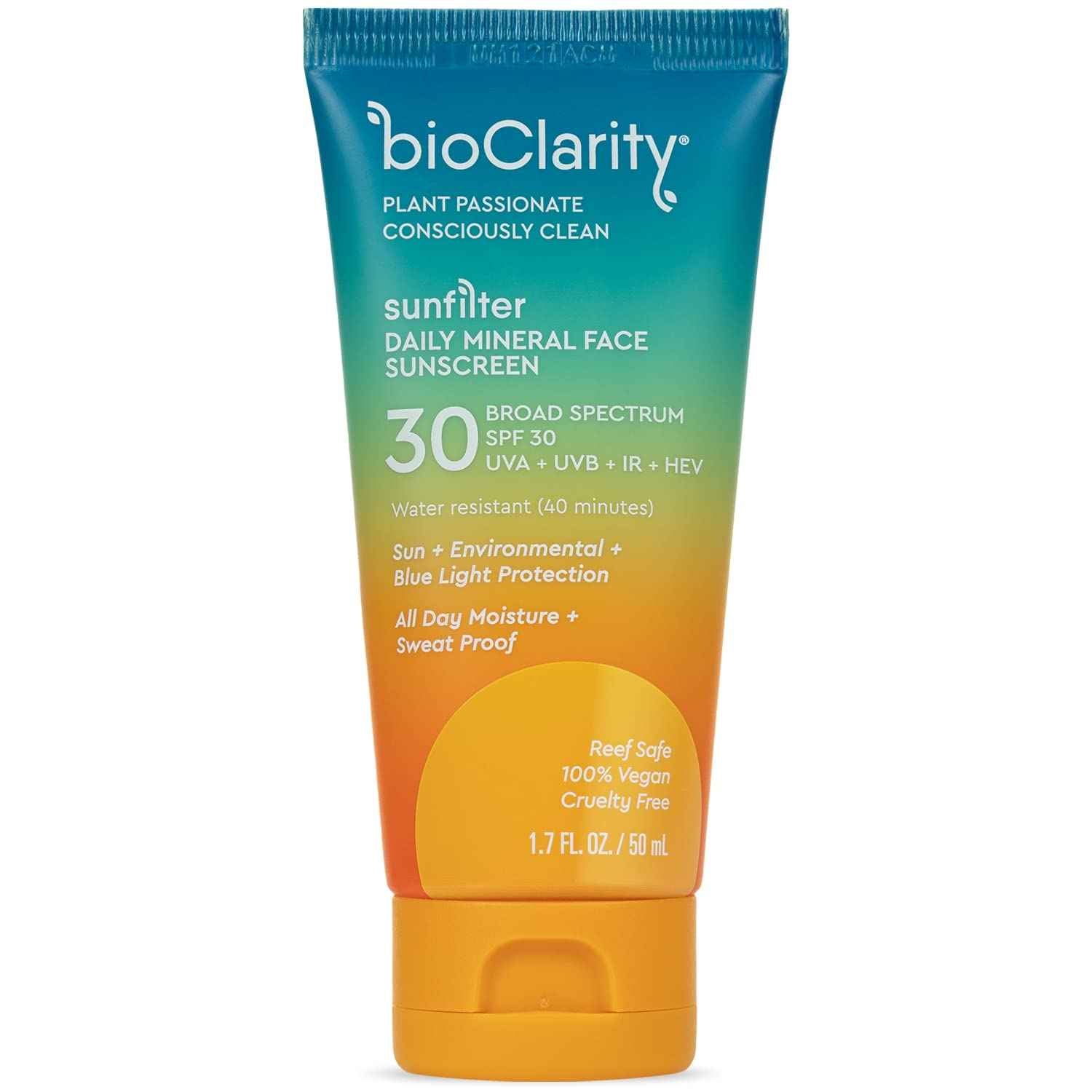 bioClarity SunFilter SPF 30 Mineral Sunscreen Face Lotion | Vegan & Reef Safe (Non-Nano 100% Mineral Zinc Oxide) | Water Resistant & Sweat-Proof