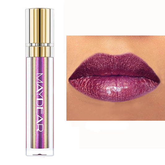 Maydear Chameleon Lipstick, High Pigmented Purple Lipstick for Women Metallic Shine Lip Gloss, Full-Coverage Multichrome Lipstick Long Lasting Rainbow Lip Makeup, Gloden Plum(09)