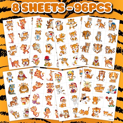 Tiger Temporary Tattoos for Kids - 100PCS Safari Party Pack