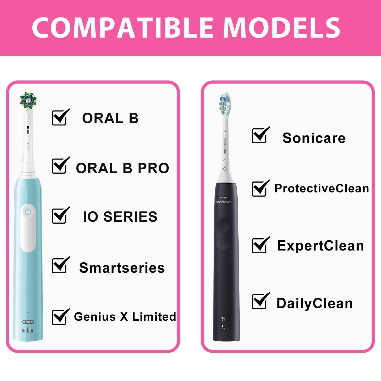 TYSORETY Toothbrush Travel Case for Oral B/Oral-B Pro 1000 1500 5000 7000 & Philips Sonicare 4100 1100 5300 5100 6100/iO Electric Toothbrush, Hard Protective Storage Bag (Pink)