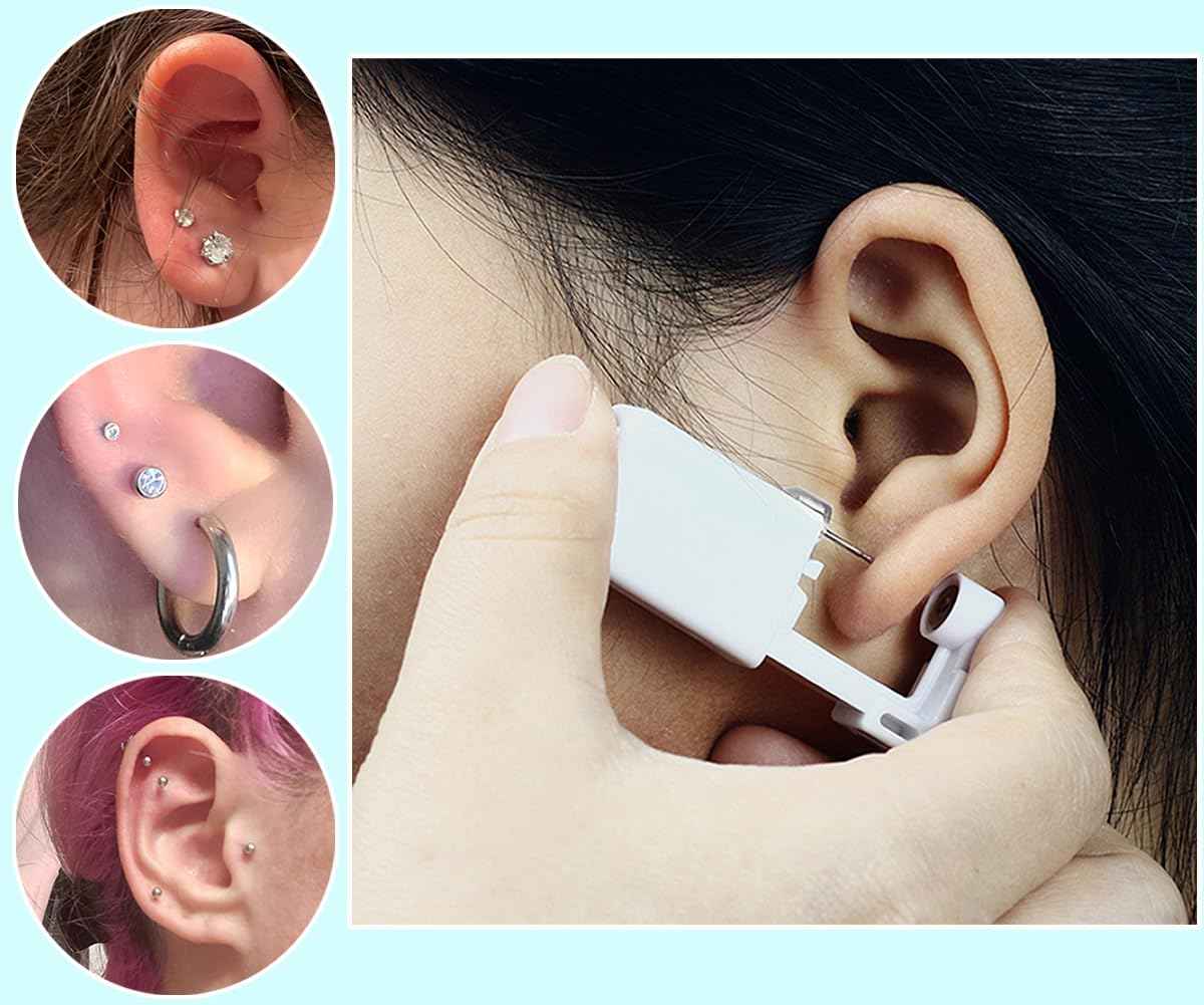 VitaCool Ear Piercing Kit Disposable Ear Cartilage Piercing Gun Kit with Sterile Multi-Sized CZ Studs Easy and Safe Earring Self for Yourself Use at Home (Style I-Ball-2/3/4mm-G)