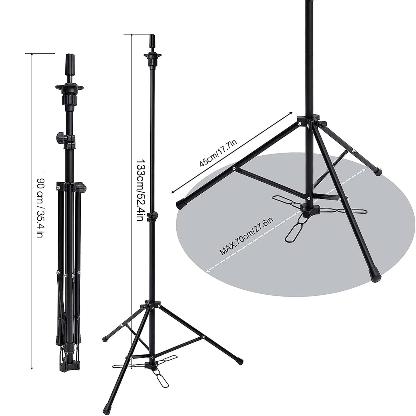 HYOUJIN Wig Stand with Adjustable Mannequin Head, Tripod Stand, Canvas Block Head, Wig Caps, T-Pins, Carry Bag (35.4-52.4in)