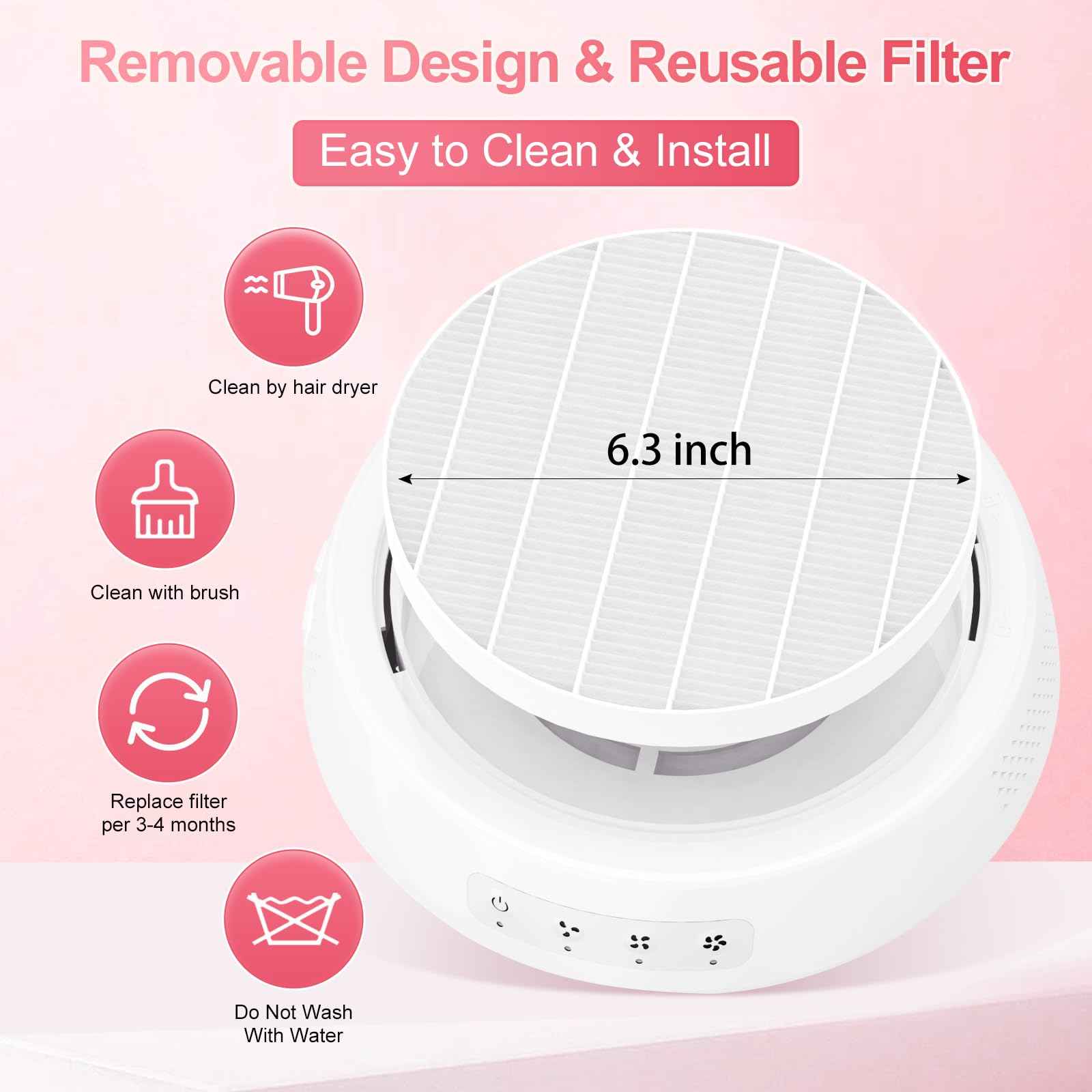 Professional Nail Dust Collector, Quiet Nail Vacuum Cleaner Machine with Reusable Filter, Powerful Suction Nail Tech Dust Fan for Acrylic Gel Nails Art Polishing, Manicure Pedicure Salon Home Use