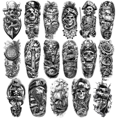 Pirate Temporary Tattoos, 77 Sheets Waterproof Fake Tattoos