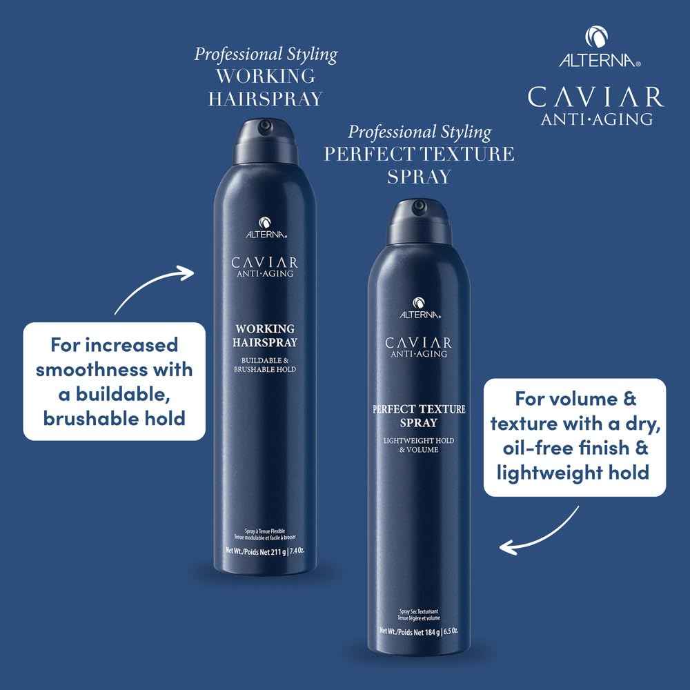Alterna Caviar Anti-Aging Professional Styling Working Hair Spray | Ultra-dry, Brushable | Helps Control Frizz & Adds Shine | Sulfate Free | Nutmeg