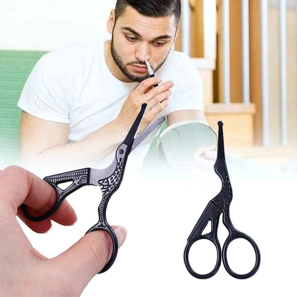 Silver Cranes Shaped Stainless Steel Nose Hair Clippers, Eyebrows and Nose Hair, Round Head Scissors Manual Nose Hair Trimmers, Eyelashes Professionals Facial Nose Hair Trimmers Scissors