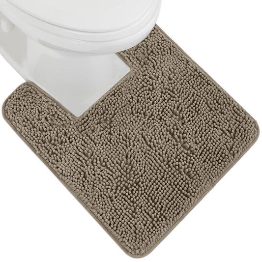 Gorilla Grip Plush Absorbent Shaggy Chenille Bath Rug Mat for Toilet Base with Rubber Backing, Machine Washable, Microfiber Bathroom Contour Mats for Toilets, Bath Room Decor, Square, 22.5x19.5, Latte