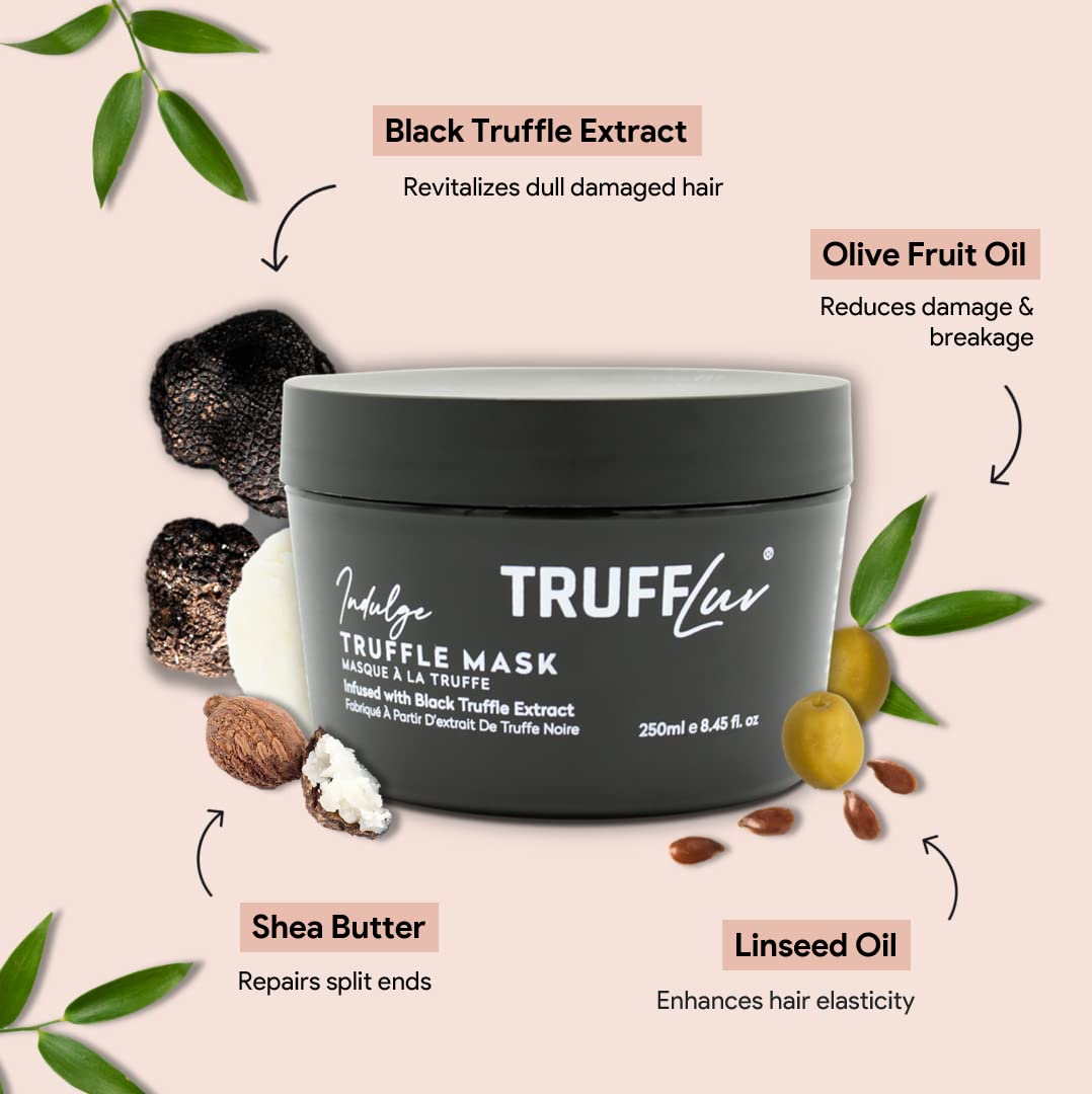 TruffLuv | Indulge Collection Truffle Mask, Infused with Black Truffle Extract, Hydrating and Strengthening Hair Mask, Anti-Aging & Enhances Shine, Paraben Free, Sulfate Free, 4.23 Fl Oz