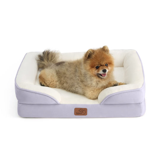 Bedsure Small Orthopedic Dog Bed - Washable Bolster Dog Sofa Beds for Small Dogs, Supportive Foam Pet Couch Bed with Removable Washable Cover, Waterproof Lining and Nonskid Bottom Couch, Lavender