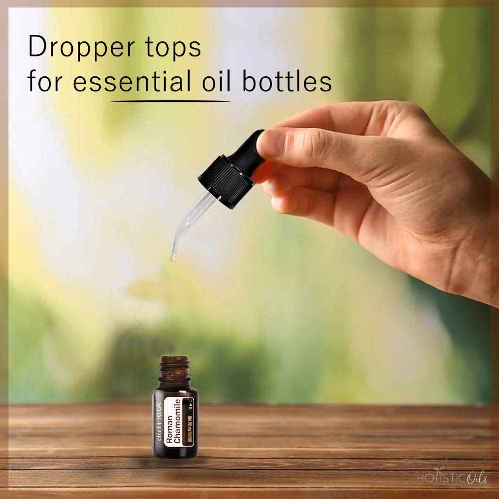 Small Essential Oil Dropper Tops – 6‑Pack Bent Glass & Rubber Bulbs – Fits 5ml Bottles (Boston Round 18/415) – Leak-Proof & Reusable – Great for Thicker Oils & DIY Blends