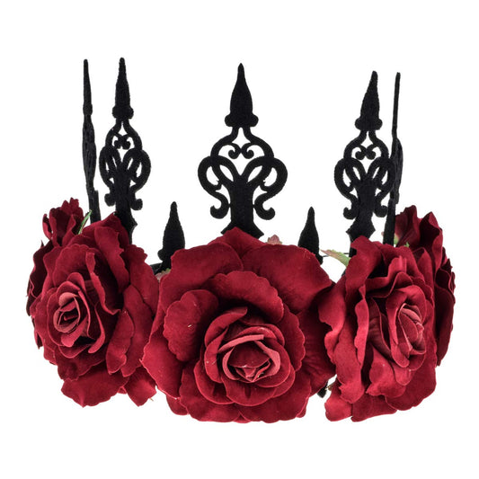 Love Sweety Halloween Vintage Crown Rose Headband Gothic Floral Headpiece (A Red)