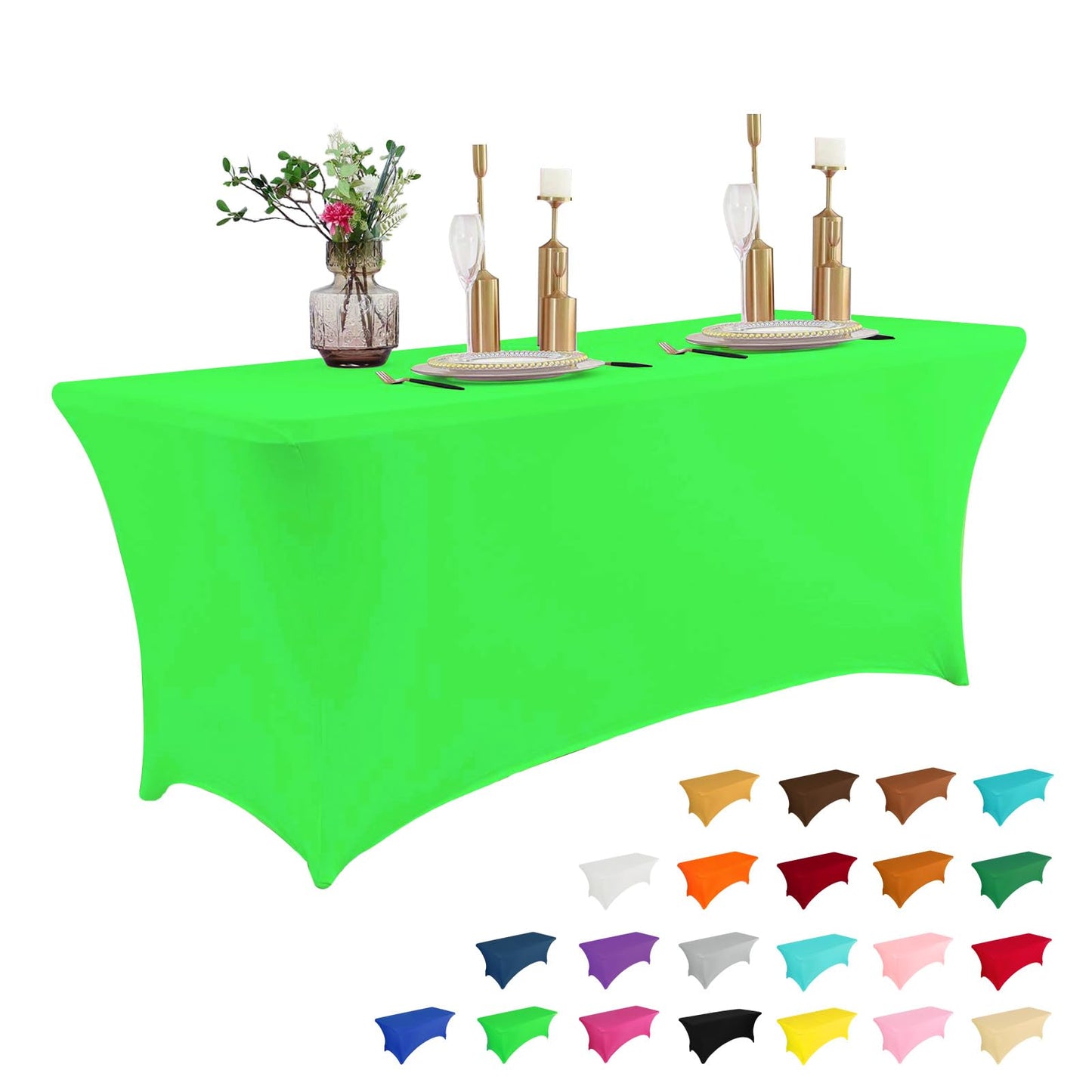 IVAPUPU 4FT Table Cloth for Rectangular Fitted Events Stretch Green Table Covers Washable Table Cover Spandex Tablecloth Table Protector for Party, Wedding, Cocktail, Banquet, Festival