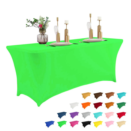 IVAPUPU 4FT Table Cloth for Rectangular Fitted Events Stretch Green Table Covers Washable Table Cover Spandex Tablecloth Table Protector for Party, Wedding, Cocktail, Banquet, Festival