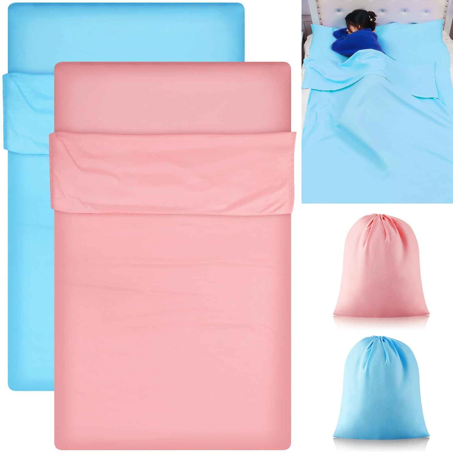 Irenare 2 Pcs Self Tan Sleep Sack Lightweight Breathable Tanning Body Self Tanners Sleeping Sac Protect Sheets from Dark Tanner for Bed Travel Sleeping Bag(Pink, Blue)