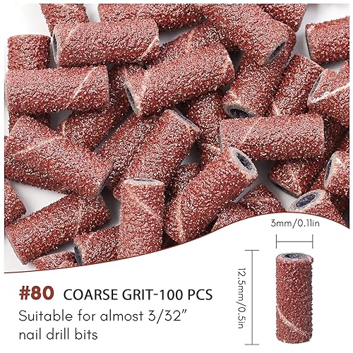 Makartt Sanding Bands for Nail Drill, 100 Pcs 2023 Upgrade Design Small Nail Sanding Files for 3mm Mandrel Bits, 80 Coarse Grits for Acrylic Nails Gel Removing Shaping, Manicure Nail Salon Use