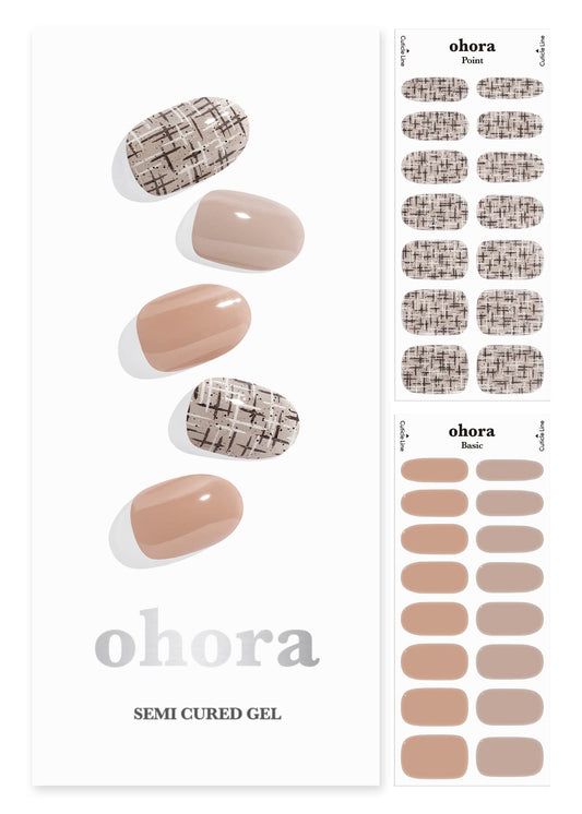 ohora Semi Cured Gel Nail Strips (N Naive) - Brown, Patterned, Works with Any UV/LED Nail Lamps, Salon-Quality, Long Lasting, Easy to Apply & Remove - Includes 2 Prep Pads, Nail File & Wooden Stick