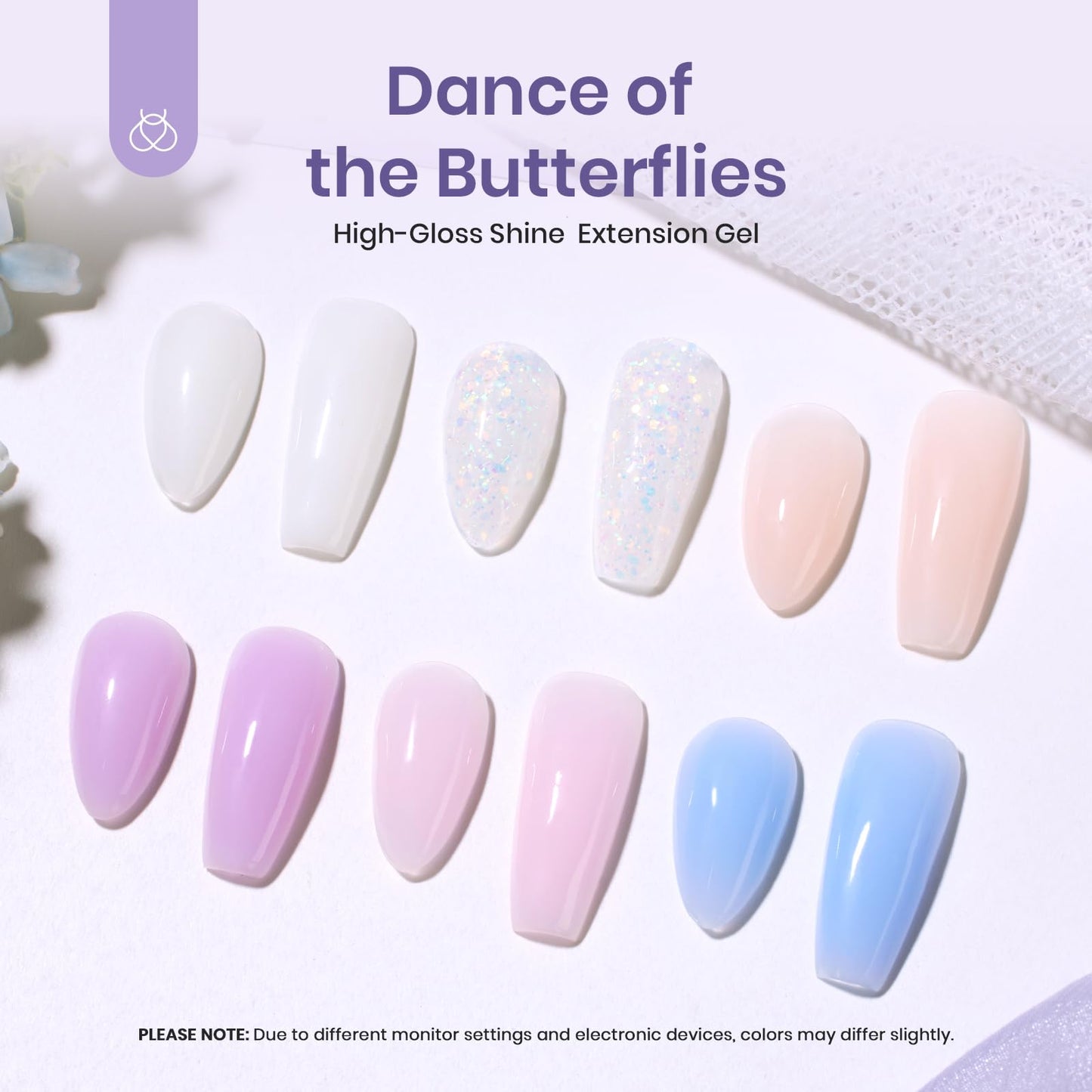 Beetles Poly Extension Gel Nail Kit, 6 Colors Nude Pink Blue Purple White Glitter Butterfly Poly Nail Enhancement Kit for Beginners with Everything, All in One for Starter Nail Art Design Home Salon