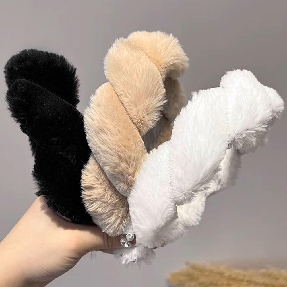 Yazon Faux Fur Headbands for Women Girls Unique Rabbit Furry Hair Headband Warm fluffy Hairhoop Hair Accesorries Set of 3