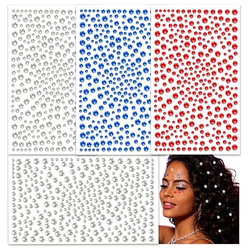 4th of July Face Gems - Red White Blue Rhinestone Stickers