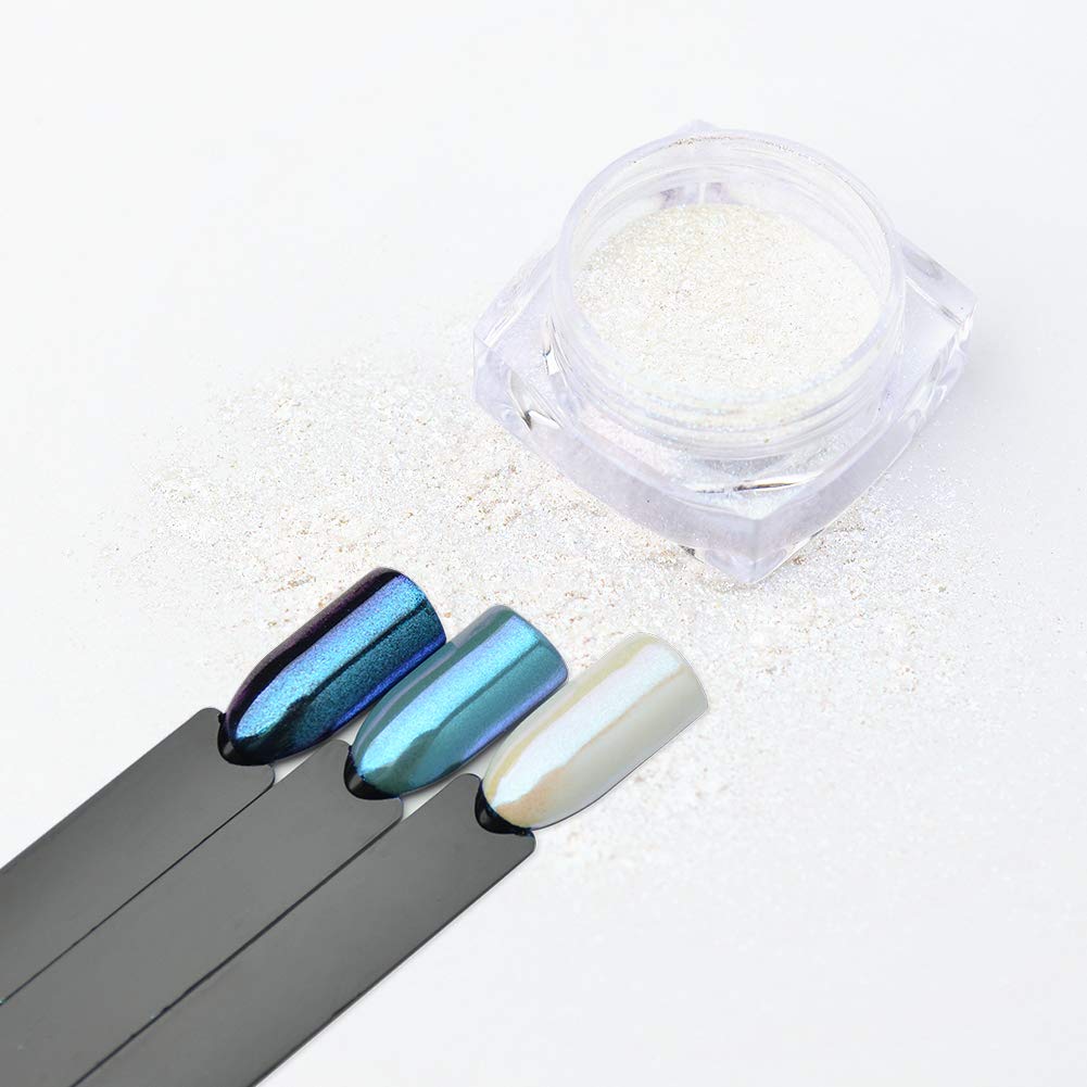 Mermaid Chrome Nail Powder, 2 Jars Neon Iridescent Chrome Powder Aurora Nail Powders Mermaid Pearl Magic Mirror Glitter Effect Pigment Powder Dust Manicure Tips with Sponge Applicators