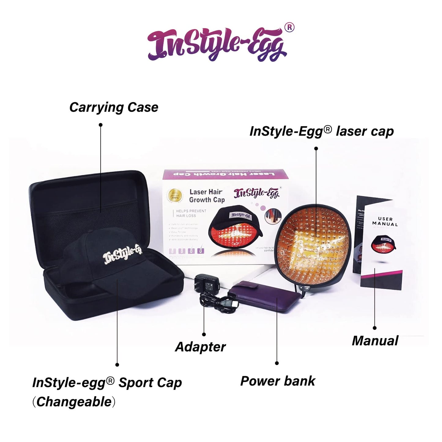 Instyle-Egg Laser Cap for Hair Growth with 80 Medical Grade Lasers, FDA Cleared Low Level Laser Therapy, Hair Regrowth System for Men and Women