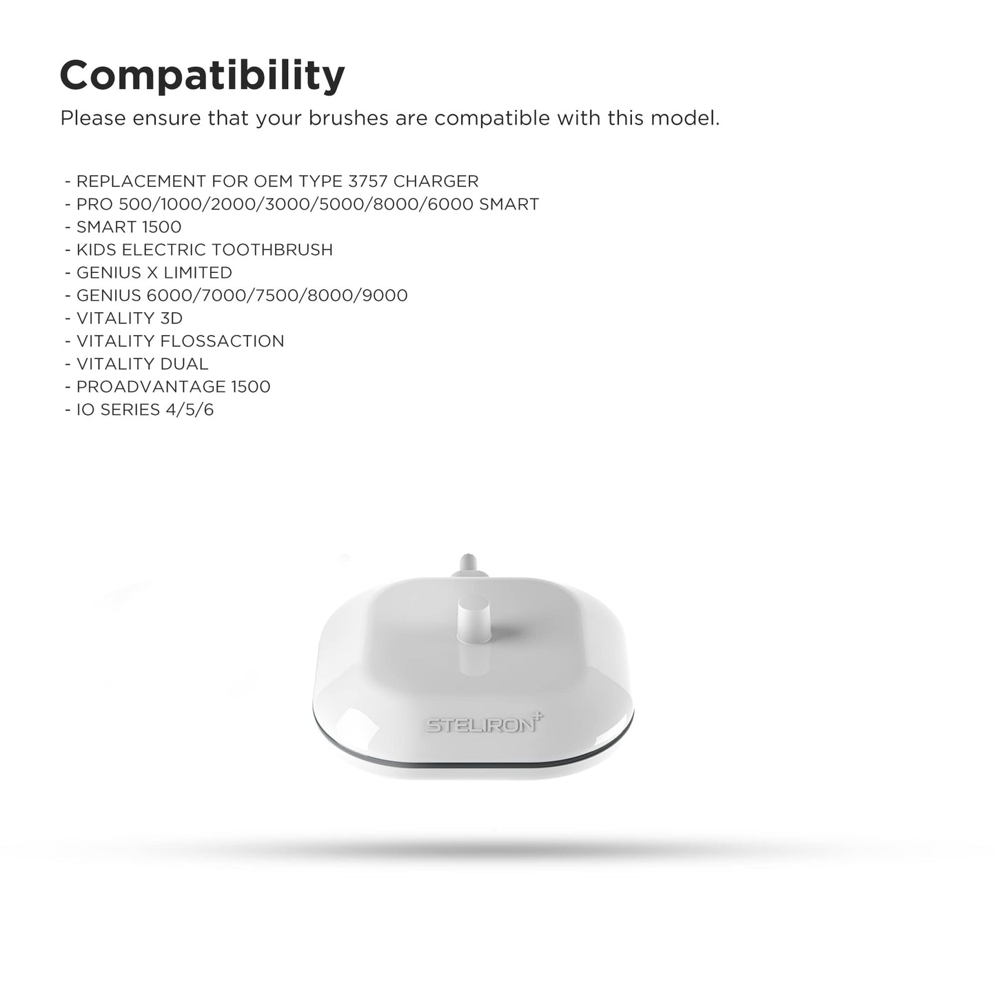 Galvanox Electric Toothbrush Replacement Charger for Braun Oral-B Electric Toothbrushes, Waterproof Inductive Base for Model 3757 - Portable Travel w/Built-in USB Power Cord (LED Charging Indicator)