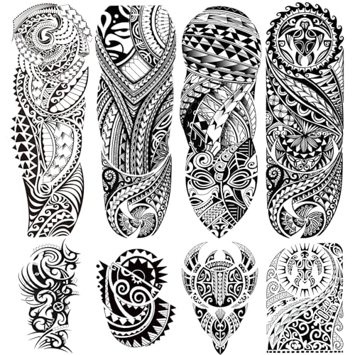 8 Sheets Extra Large Tattoo Stickers for Men and Women - 4 Full Arm Temporary Tattoos and 4 Half Arm Shoulder Waterproof Fake Tattoos