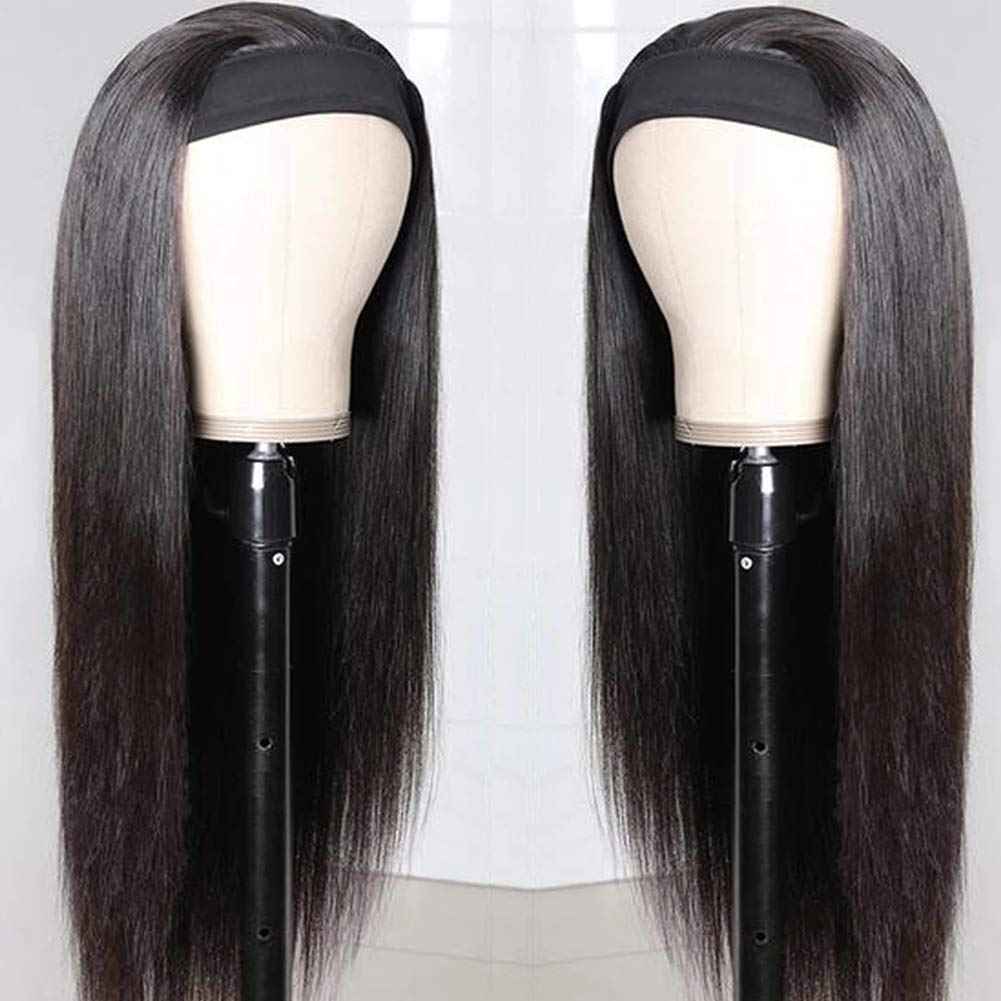 TNICE Headband Wig Human Hair Straight 14 Inch Headband Wigs for Black Women Human Hair Headband Wig Glueless None Lace Front Brazilian Virgin Hair Wigs Natural Color 150% Density