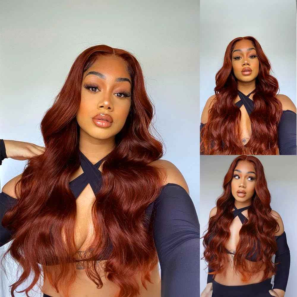 Color 33 Bundles Human Hair Auburn Body Wave Bundle Huxowax Virgin Soft And Silky Remy Hair 3 Bundles 16 18 20 Inch Double Weft Reddish Brown Body Wave Bundle Hair Weave 150g
